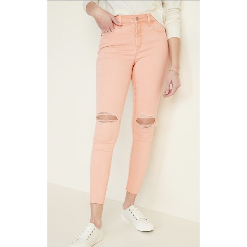 Old Navy Rockstar Mid Rise Women Size 16 Pink Ripped Distressed Skinny Jeans 87